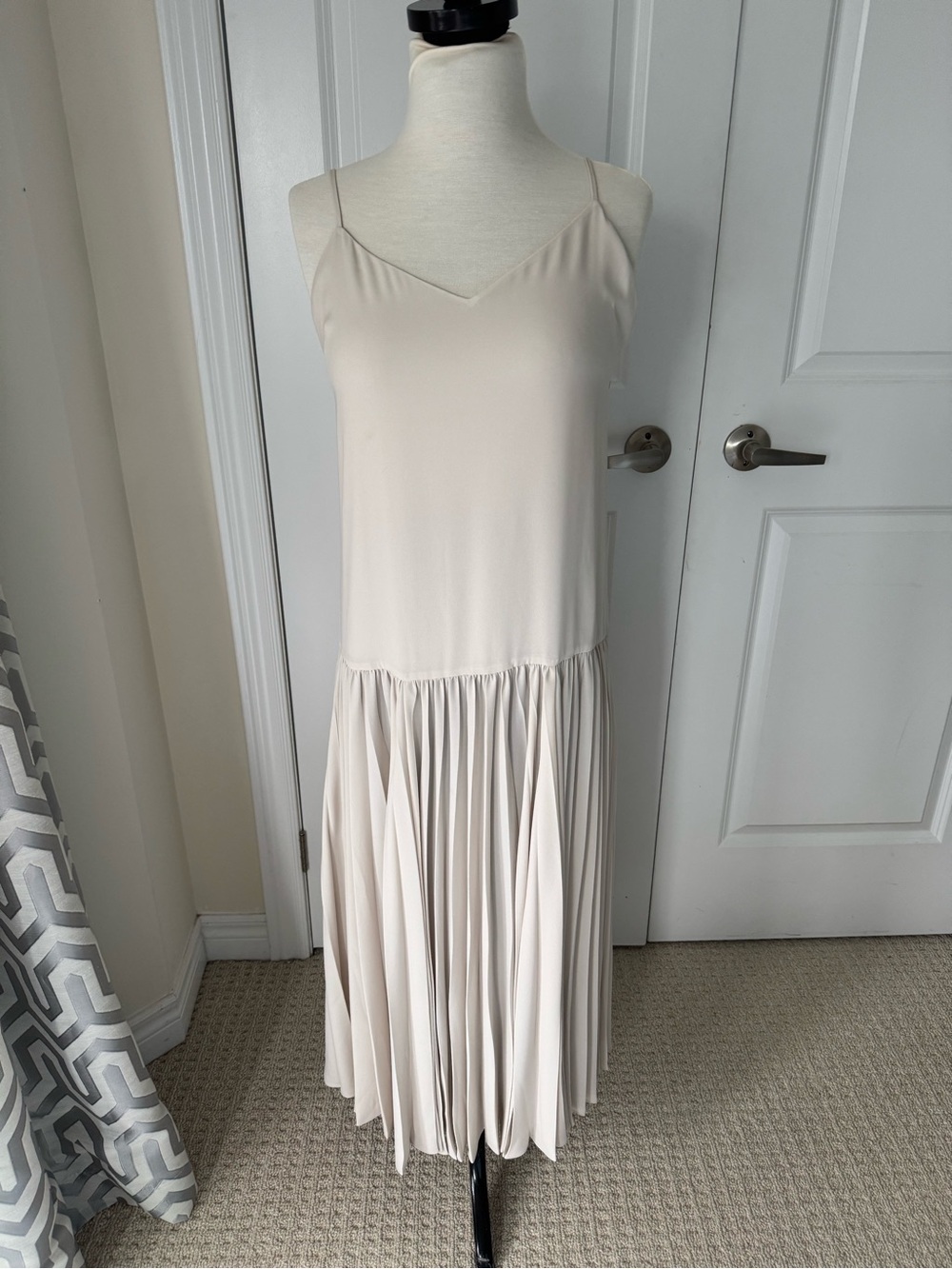 Aritzia Cream Spaghetti-Strap Pleated Midi Dress
